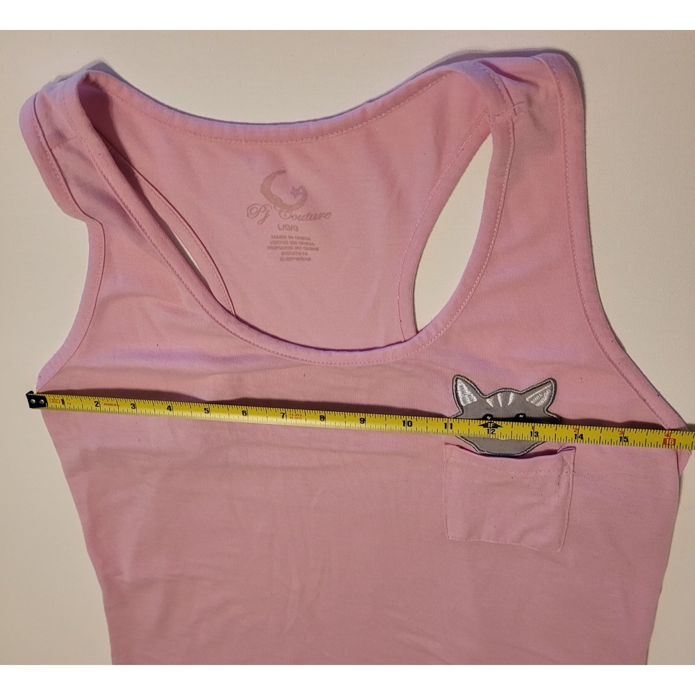 PJ Couture Cat Pocket Tank Top Womens Large Pink Excellent Racerback Crop - Picture 4 of 6